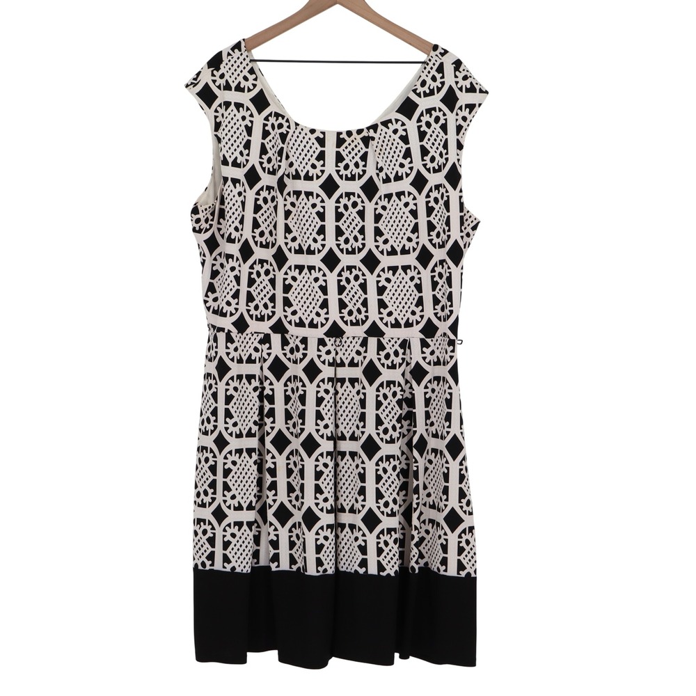 Tiana B. Dress Womens 20W Black White Geometric Sleeveless Fair